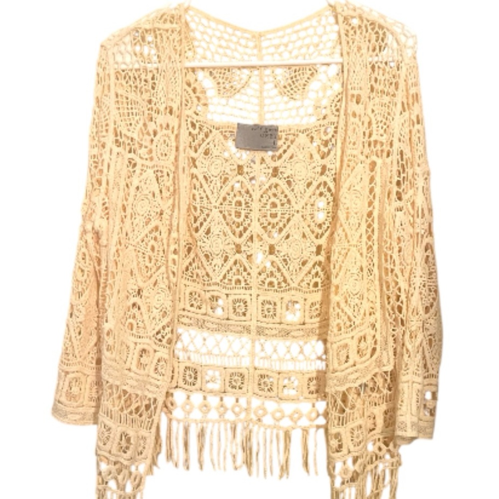 🤍💎💎Crochet Open-Front Cardigan - Cream
